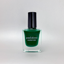 Load image into Gallery viewer, Green nail polish bottle with black cap on a light gray background